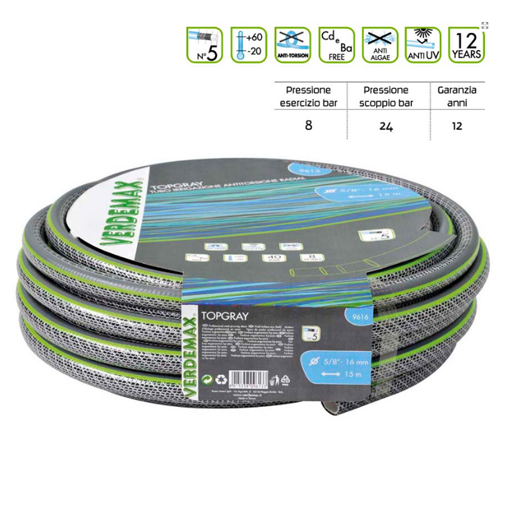 foto del prodotto tubo per irrigazione antitorsione verdemax topgray 5 strati diamentro 3 4 rotolo metri 25