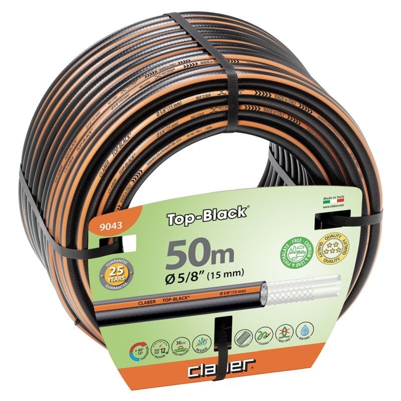 foto del prodotto tubo per irrigazione top black claber 5 8 50 mt