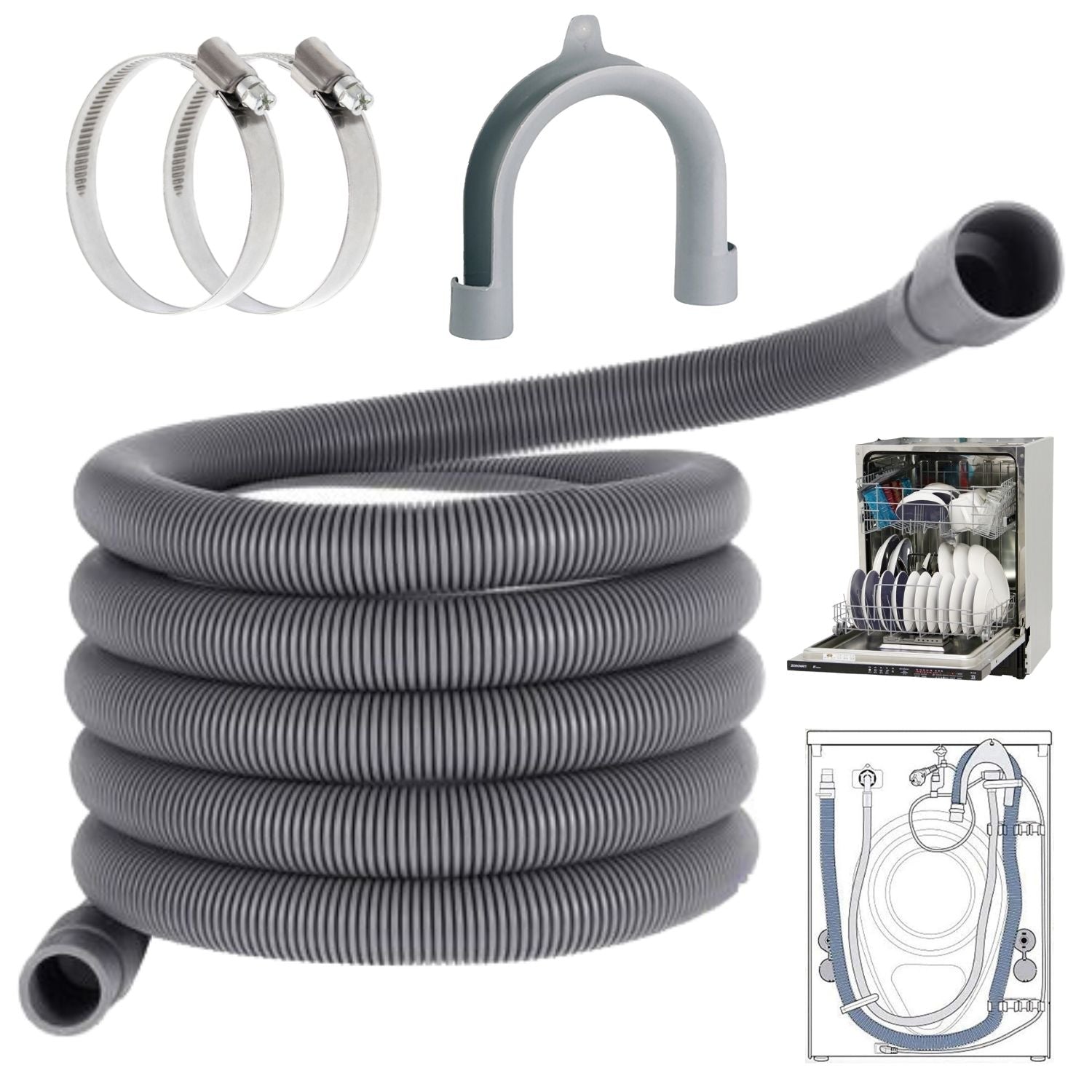 foto del prodotto tubo scarico lavatrice cm 250 tubo scarico lavastoviglie, tubi montaggio scarico