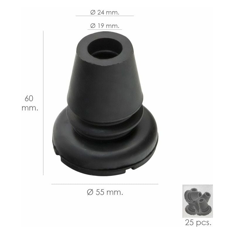foto del prodotto tubo stecca in gomma nera 19 mm. base 55 mm. sacchetto tipo soffietto 25 unit 
