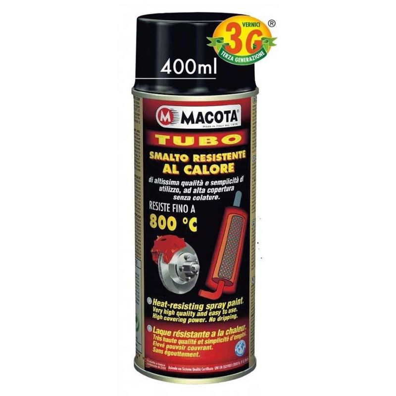 foto del prodotto tubo vernice alta temperatura nero spray 3g 400 ml auto moto macota