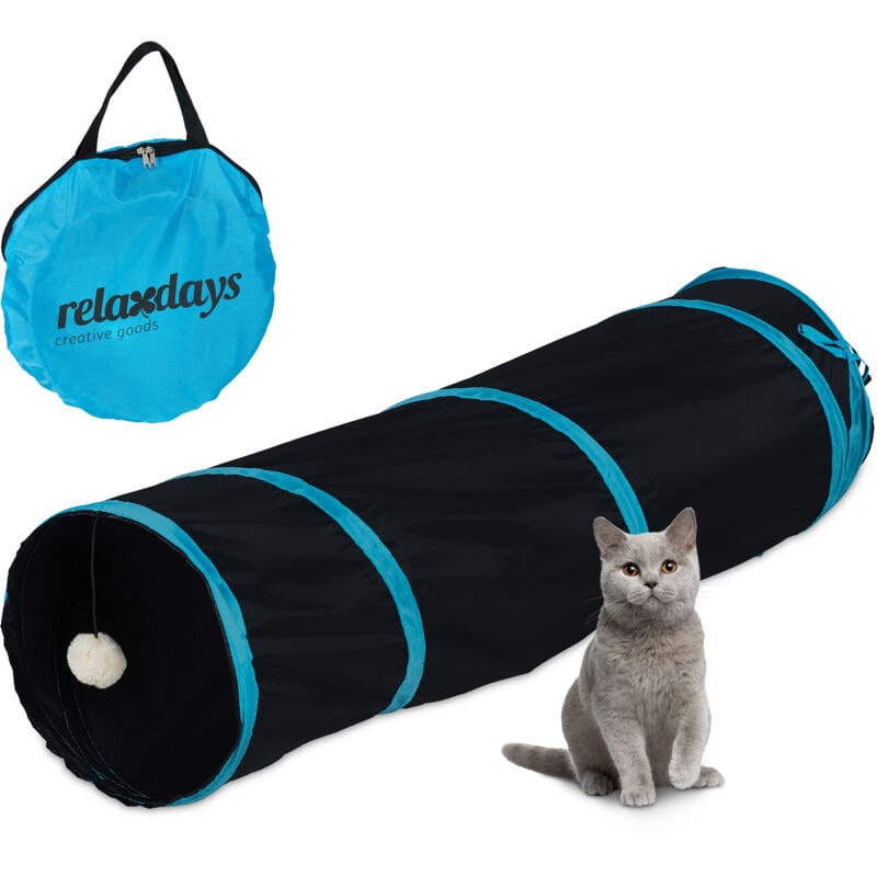 foto del prodotto tunnel per gatti, lxd 88 x 25 cm, tubo pop up, cat pet toys, gioco per conigli e porcellini d india, nero relaxdays