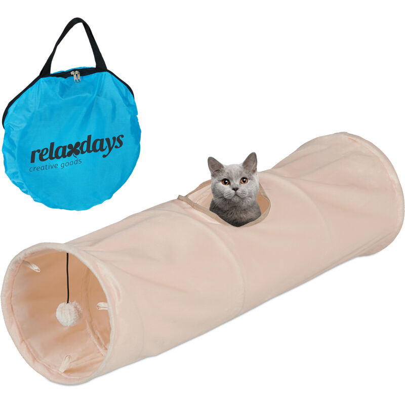 foto del prodotto tunnel per gatti, lxd 88x25 cm, tubo pop up, cat pet toys con pallina, conigli e porcellini d india, beige relaxdays