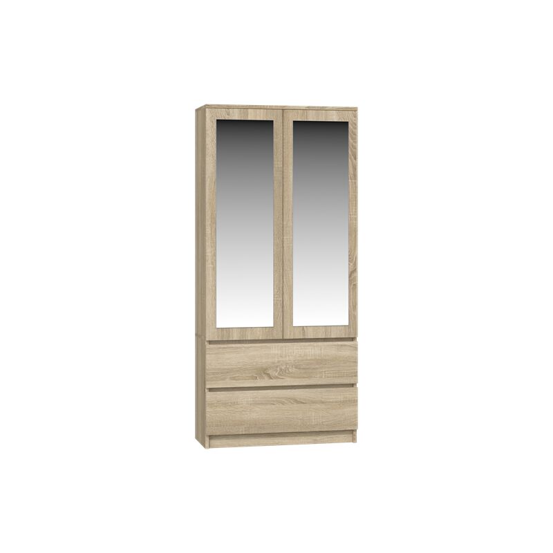 foto del prodotto turin armadio a 2 ante con specchio in stile camera da letto moderna 90x50x180 2 cassetti sonoma