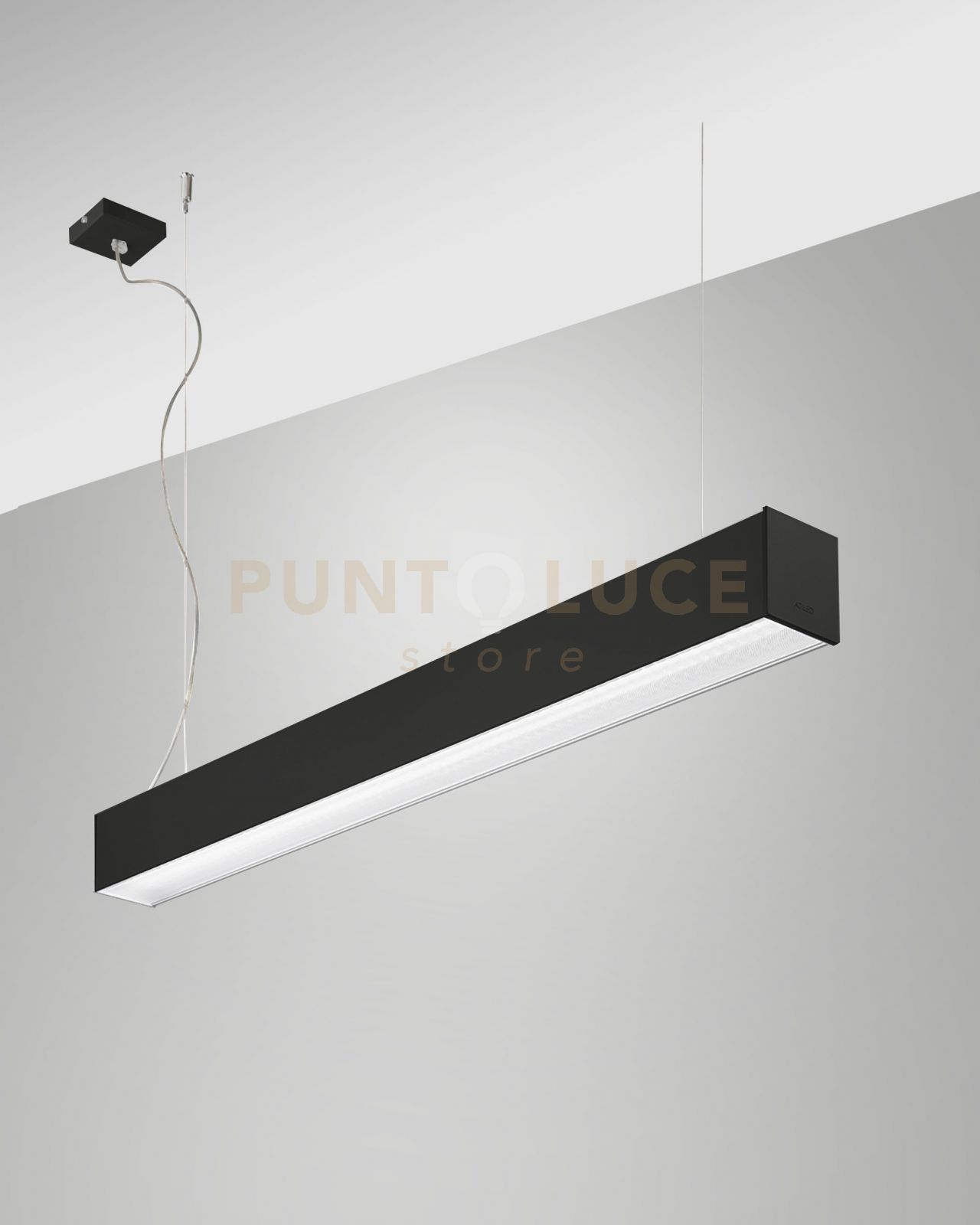 foto del prodotto turner sospensione nera led 29w 3000k 3470lm prismatic ip40 100cm dimmerabile dali