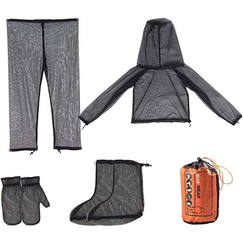 foto del prodotto tuta anti zecche integrale traspirante in rete con cappuccio e borsa portaoggetti, abbigliamento in rete per pesca, giardinaggio, escursionismo,