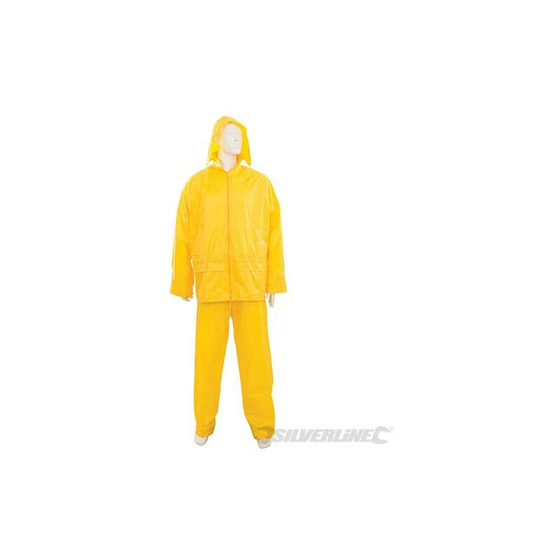 foto del prodotto tuta da pioggia giallo con cappuccio tasche e cerniera silverline 2 pezzi m