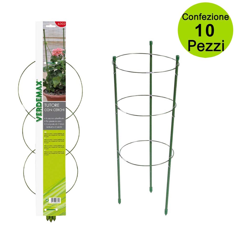 foto del prodotto tutori per piante rampicanti gerani ad anello con recinzione cerchi 60 cm confezione 10 pz
