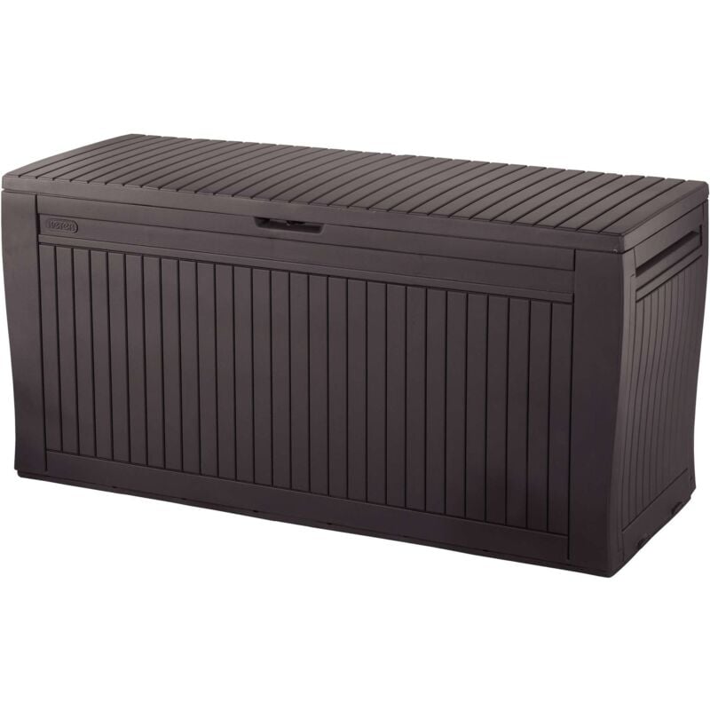 foto del prodotto tuttacasa - cassapanca con seduta comfy cm 117x45x57 in resina antiurto marrone effetto legno con due ruote