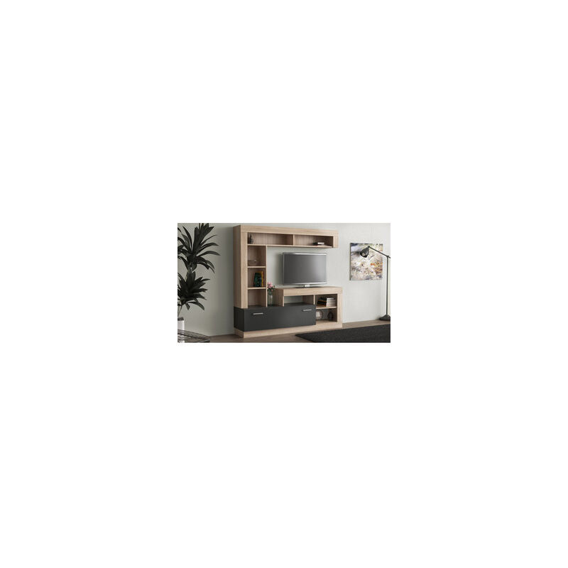 foto del prodotto tuttacasa - kit parete attrezzata living lea cm. 170x170x42 naturale wood antracite