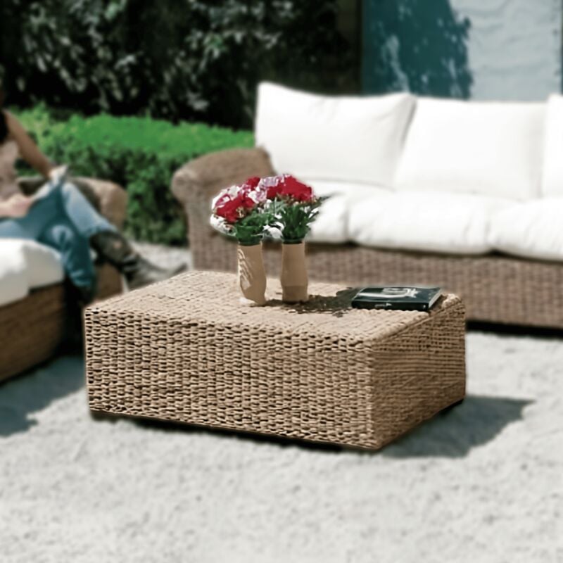 foto del prodotto tuttacasa tavolino basso da giardino 120x75x40 cm in abaca naturale luna, arredamento esterno ecologico art.865 ct