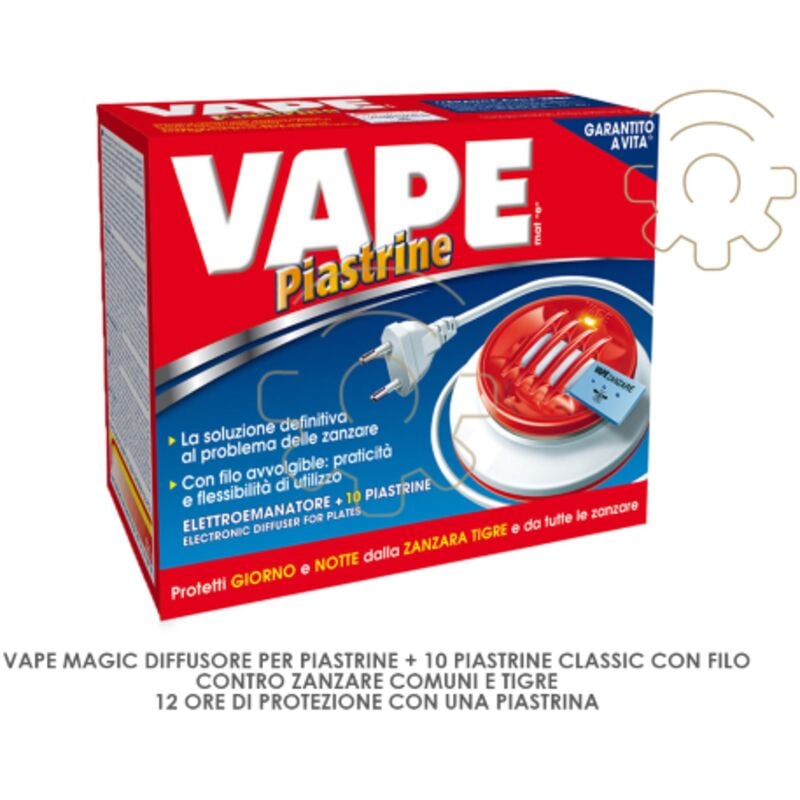 foto del prodotto tuttacasa vape diffusore piastrine con filo 10 piastrine contro zanzare comuni e tigre 12 ore di protezione