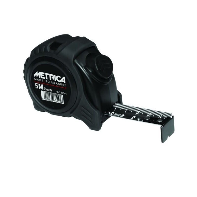 foto del prodotto tutto nero metrica metro a nastro autobloccante 25mm x 5m 38145d