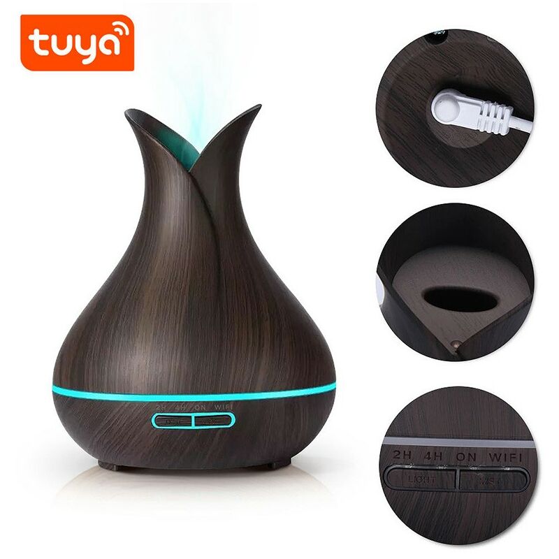 foto del prodotto tuya diffusore di aromi ad ultrasuoni smart wifi con luce led legno scuro