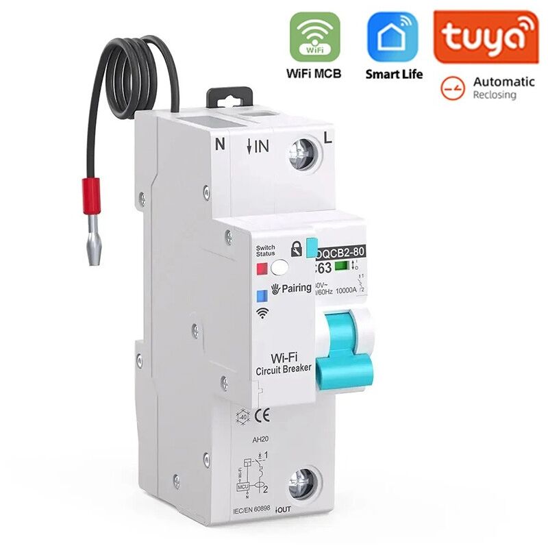 foto del prodotto tuya interruttore automatico mcb da 63a smart wifi con contatore di energia 1 pulsante