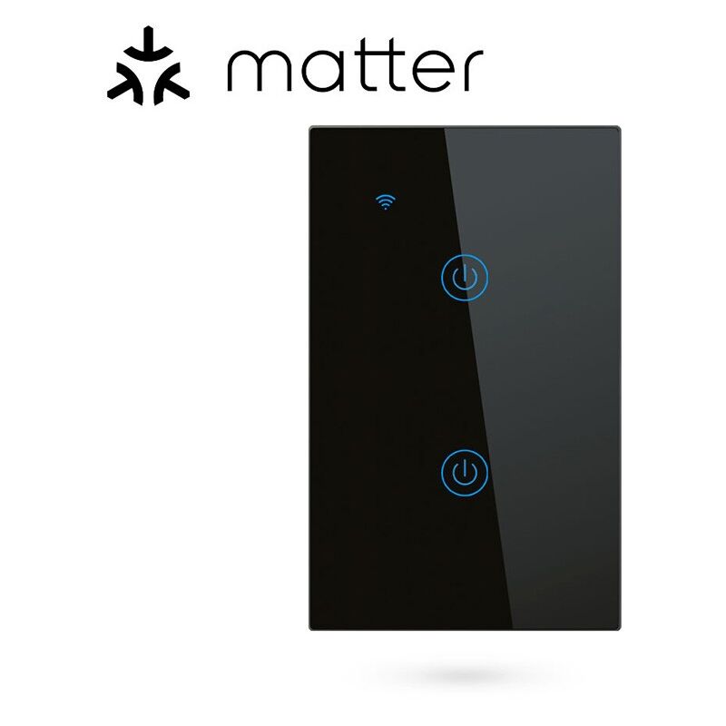 foto del prodotto tuya interruttore per luci touch nero smart matter wifi serie novatech dimensione 2 pulsanti