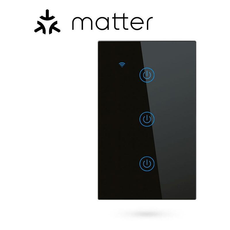 foto del prodotto tuya interruttore per luci touch nero smart matter wifi serie novatech dimensione 3 pulsanti