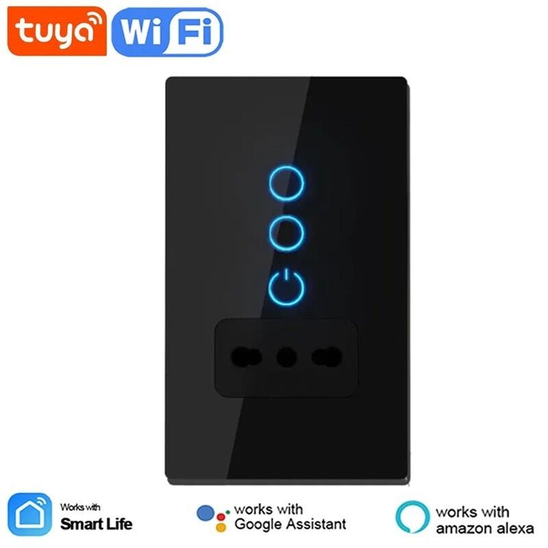 foto del prodotto tuya interruttore touch nero smart wifi con presa italiana dimensione 2 pulsanti