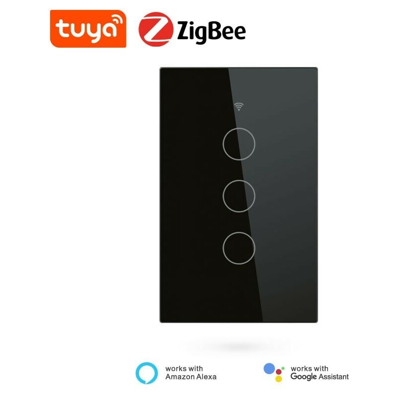 foto del prodotto tuya interruttore touch nero smart zigbee 3.0 dimensione 3 pulsanti