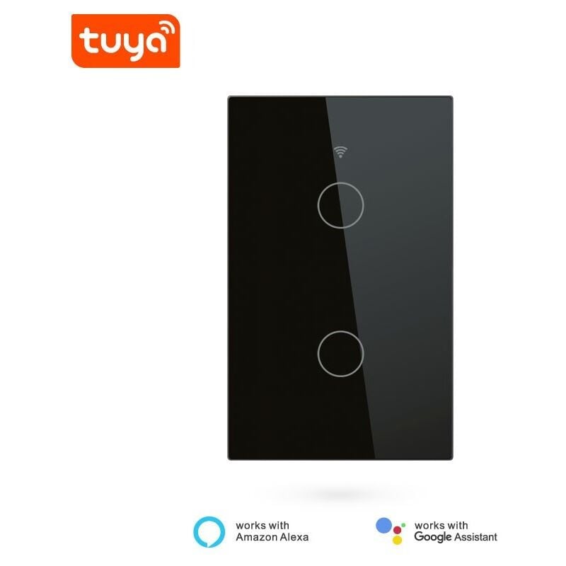foto del prodotto tuya interruttore touch smart wifi con rf 433 mhz nero dimensione 2 pulsanti