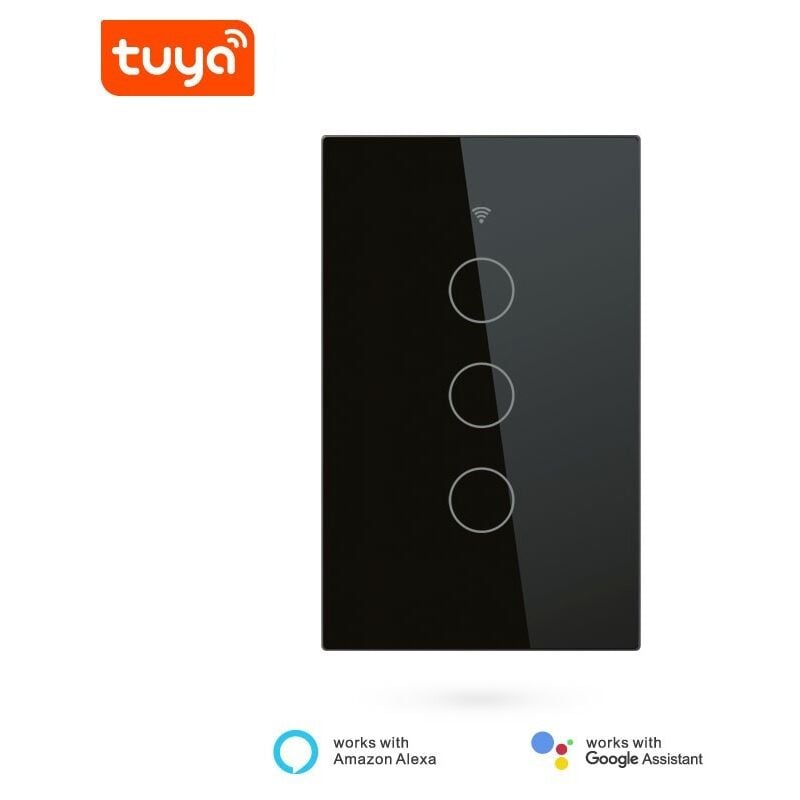 foto del prodotto tuya interruttore touch smart wifi con rf 433 mhz nero dimensione 3 pulsanti
