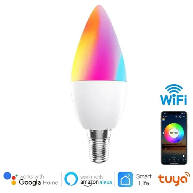 foto del prodotto tuya lampadina led smart wifi e14 a candela rgbcw
