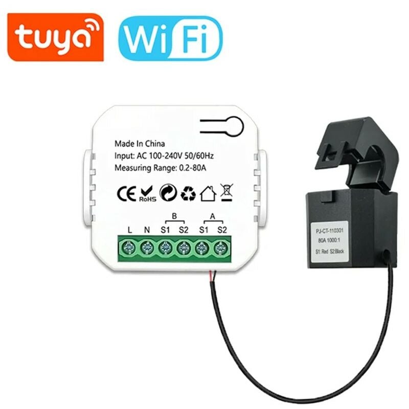 foto del prodotto tuya misuratore di energia bidirezionale smart wifi con pinza switch 1 pinza 80a