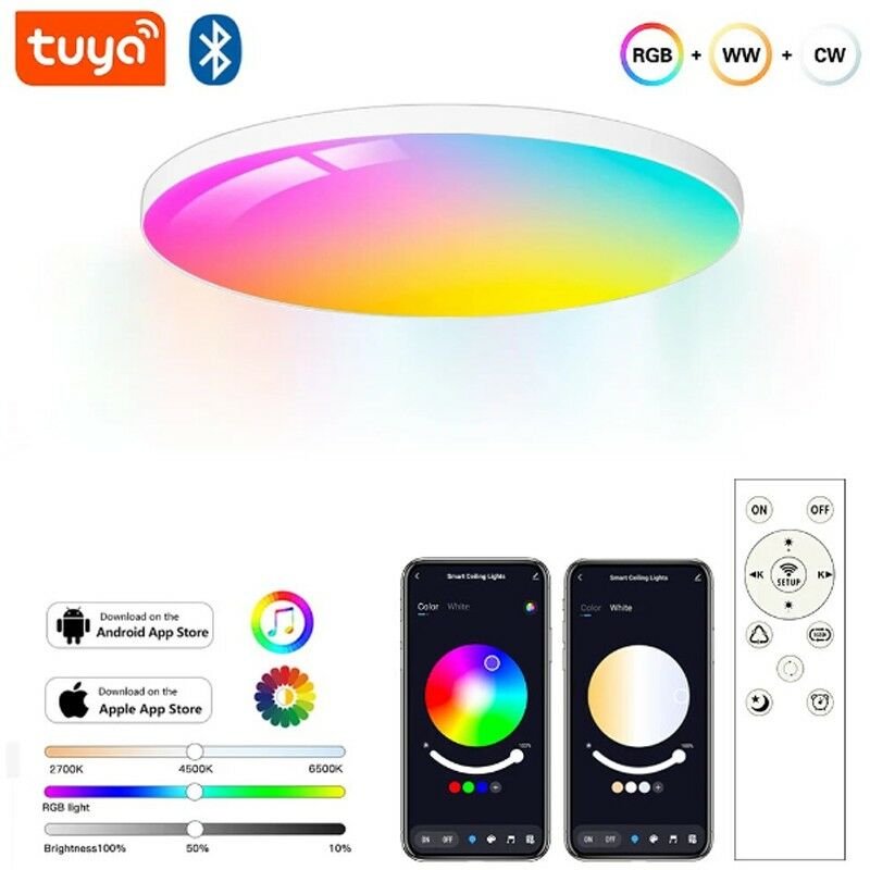 foto del prodotto tuya plafoniera a led 24w da soffitto smart bluetooth rgbcw ultrasottile bianco
