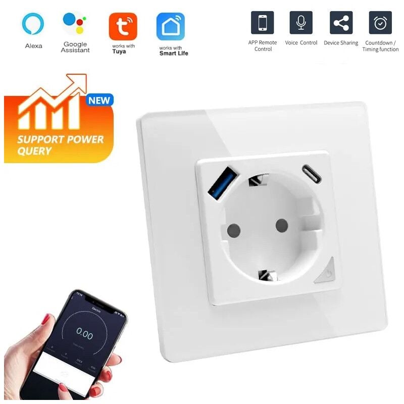 foto del prodotto tuya presa a muro smart wifi con uscita usb e type c