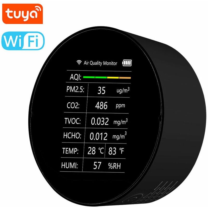 foto del prodotto tuya rilevatore di qualit dell aria wifi multifunzione 7 in 1 pm2.5 tvoc co2 hcho temperatura umidit aqi rilevatore casa ufficio auto monitor