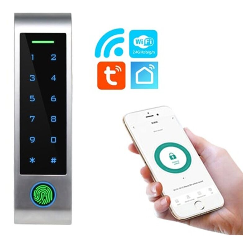 foto del prodotto tuya sistema di controllo accessi smart wifi ip66 con tastiera touch e lettore carte tastiera impronta digitale