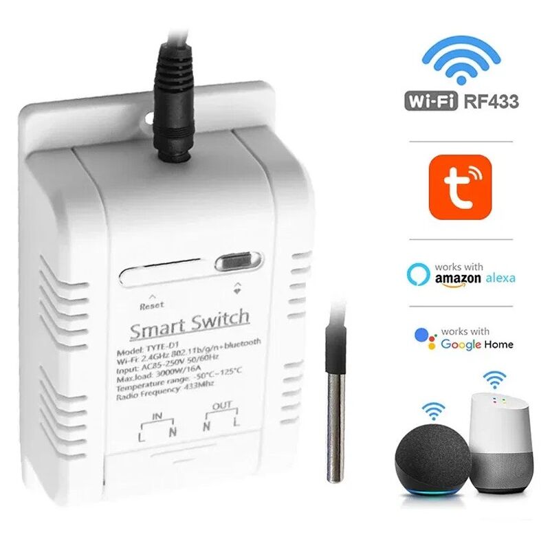 foto del prodotto tuya smart switch wifi di temperature con monitoraggio consumi e telecomando con sonda temperatura