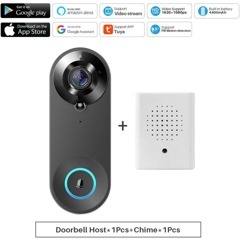 foto del prodotto tuya smart video campanello 1080p videocitofono wifi videocamera audio bidirezionale funziona con alexa echo mostra google home