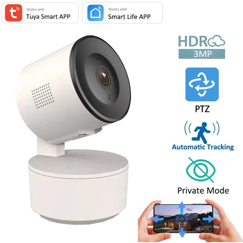foto del prodotto tuya telecamera di sicurezza ip smart wifi 3mp con rilevamento automatico del movimento, citofono vocale, baby monitor interno con onvif