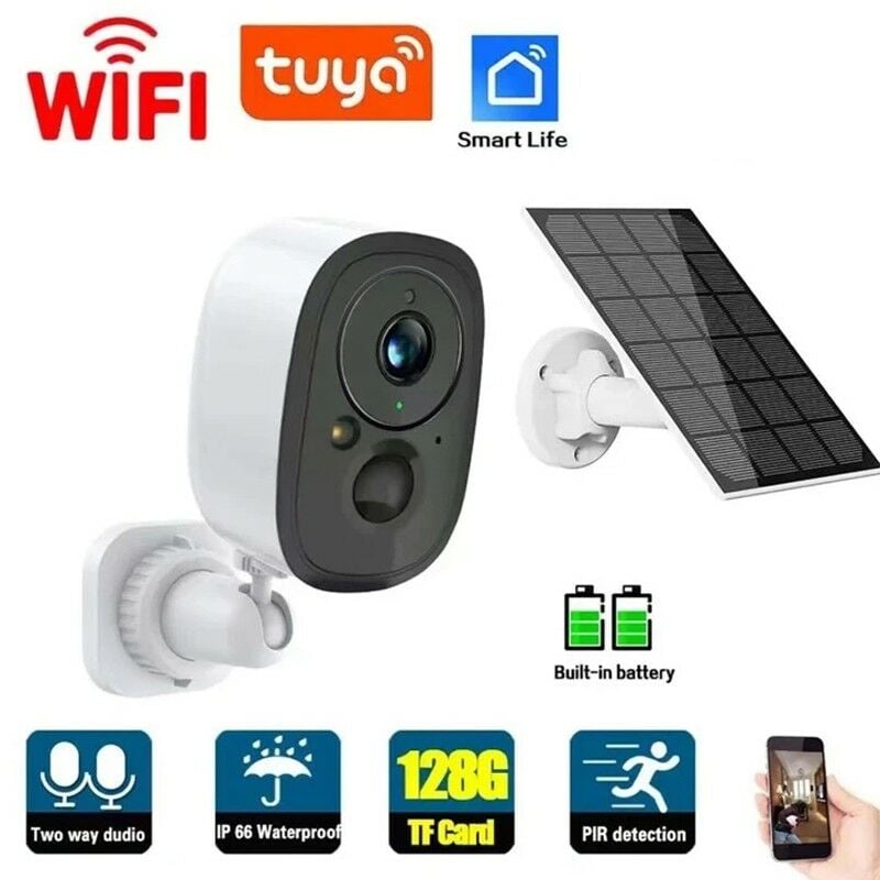 foto del prodotto tuya telecamera smart wifi da 2 mp plug and play con pannello solare