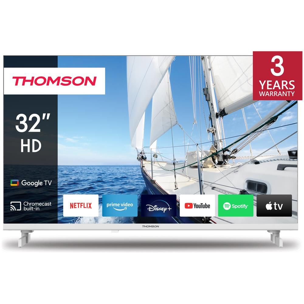 foto del prodotto tv 32 thomson hd smart googletv t2 c2s2 android 12v camper white