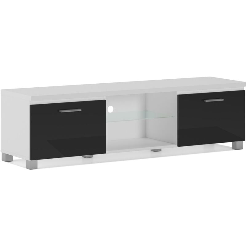 foto del prodotto tv mobile led porta tv, soggiorno, bianco mate e nero laccato, dimensioni 150 x 40 x 42 cm di profondit . skraut home