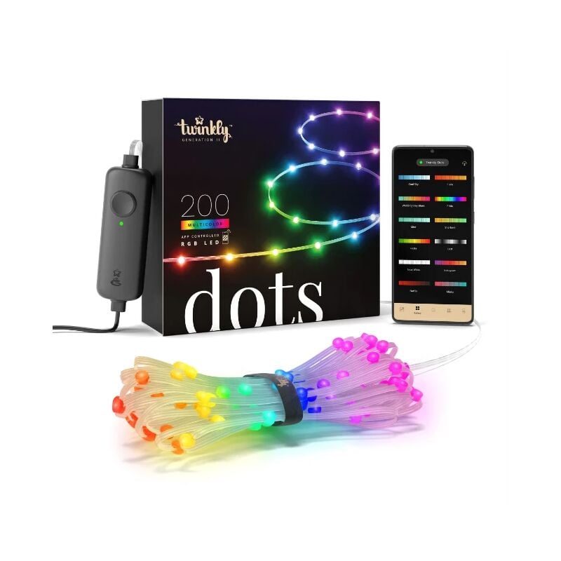 foto del prodotto twinkly 200 dots luci led multicolore intelligenti 10 metri cavo trasparente
