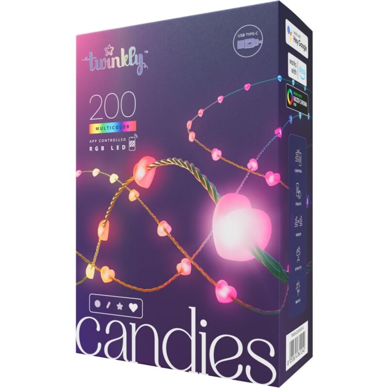 foto del prodotto twinkly ghirlanda cuore connesso ip20 12m 200 led rgb filo verde candies