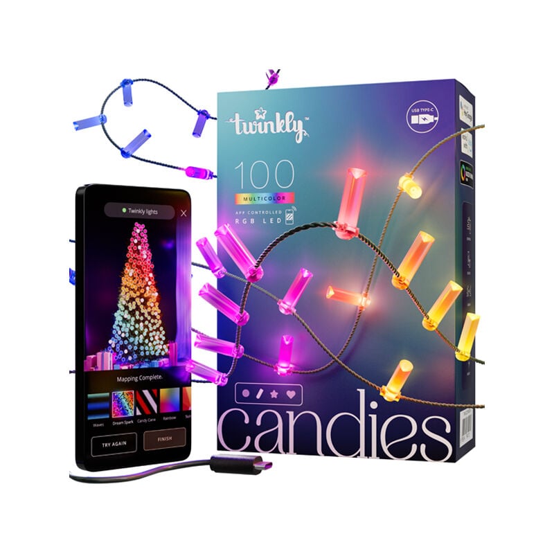 foto del prodotto twinkly ghirlanda di candele connesse ip20 6m 100 led rgb filo verde candies