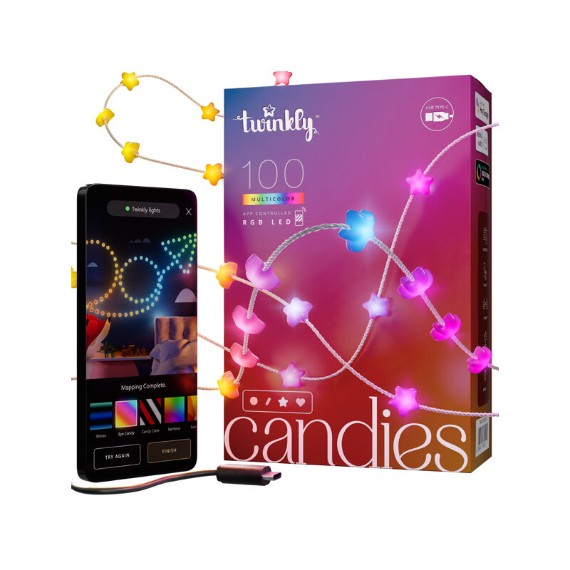 foto del prodotto twinkly ghirlanda di stelle connesse ip20 6m 100 led rgb filo trasparente candies