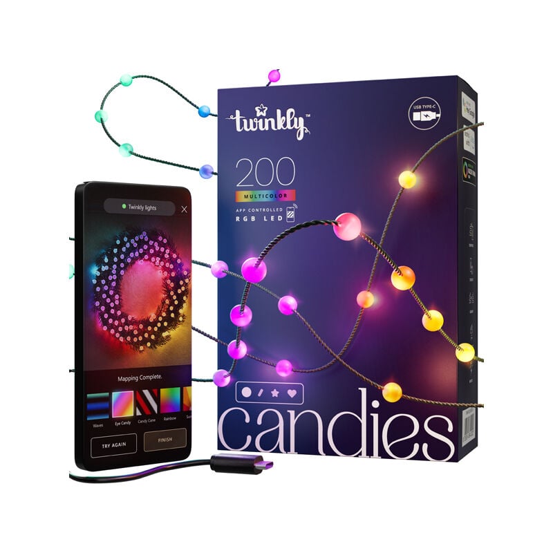 foto del prodotto twinkly stringa collegata perlina ip20 12m 200 leds rgb filo verde candies
