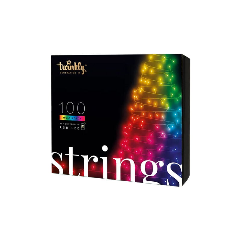 foto del prodotto twinkly strings stringa luminosa a led controllata dall applicazione con 100 led rgb. 8 metri. filo nero. per interni ed esterni