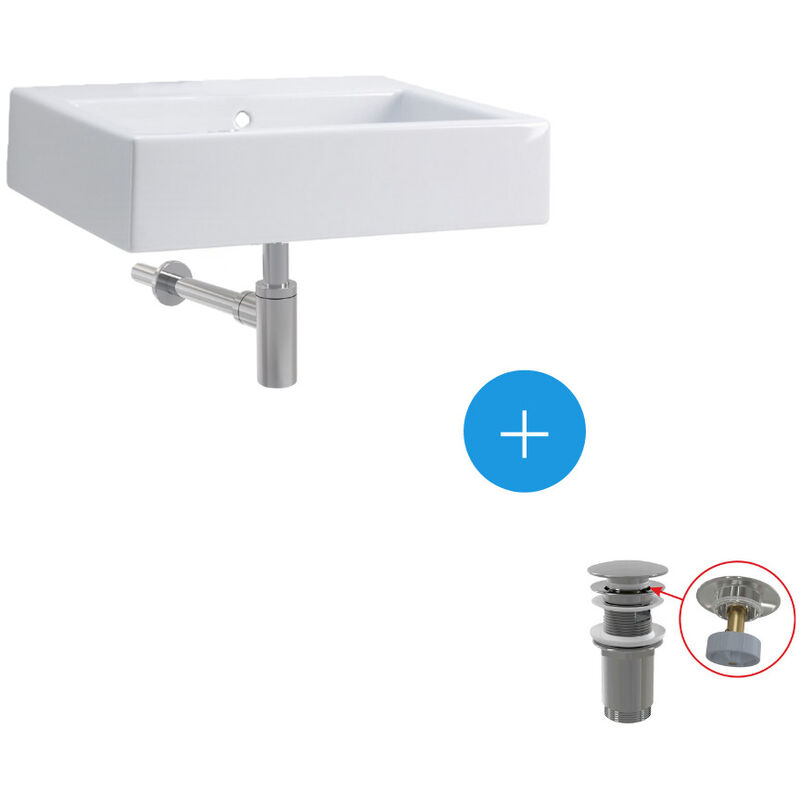 foto del prodotto twins lavabo sospeso 60x46cm scarico clic clac sifone per lavabo, cromo l51160000 set kolo by geberit