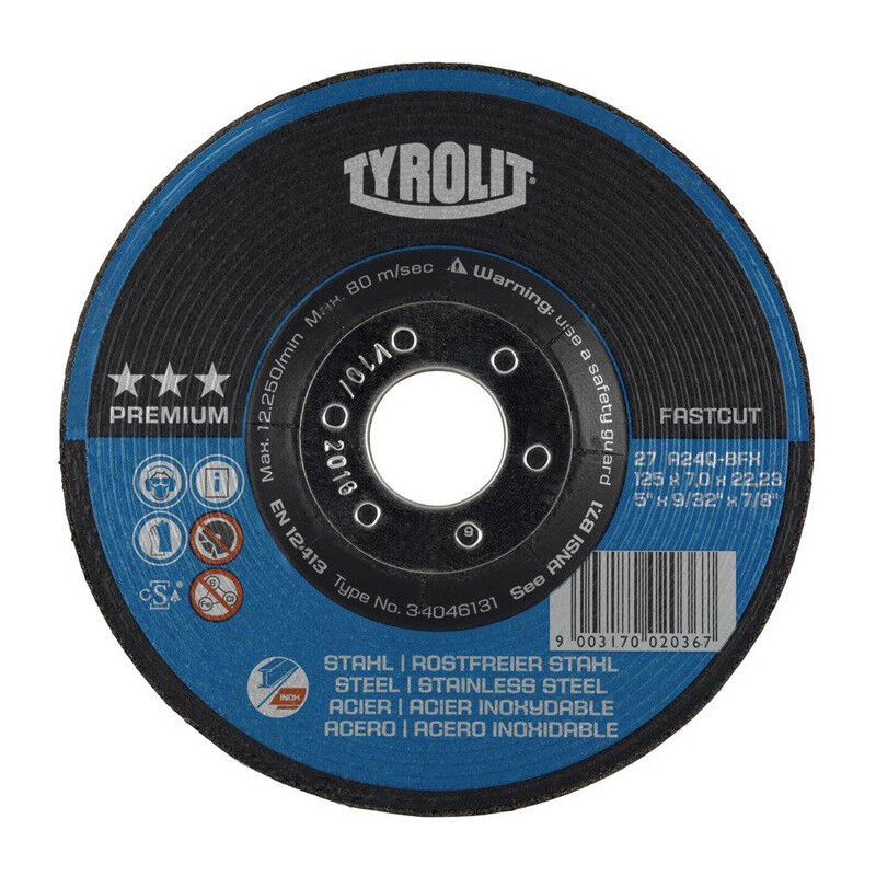 foto del prodotto tyrolit disque abrasif premium d125xs7mm grain 30 serti 2en1 al sage 22,23mm par 10 