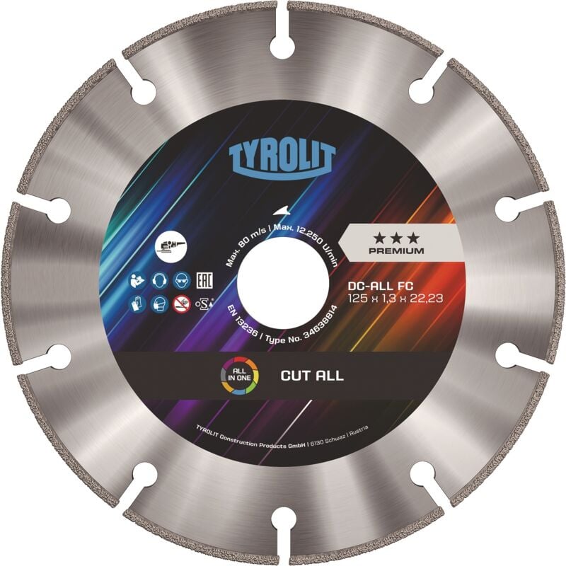 foto del prodotto tyrolit disque tron onner diamant dc all fastcut d.125mm al sage.22.23mm seg. h.10mm seg. s.1.8mm