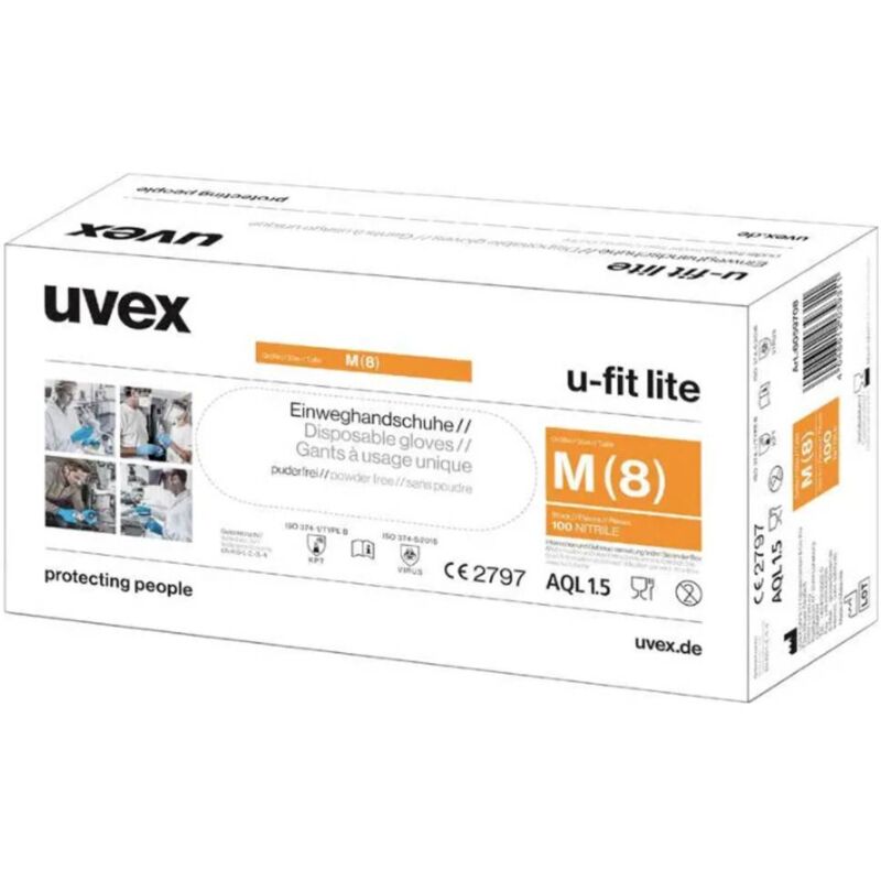 foto del prodotto u-fit lite 6016808 100 pz. guanto monouso taglia (guanti) m en 420 2003+a1 2009, en 374-1 2016+a1 2018, en 374-5 - uvex