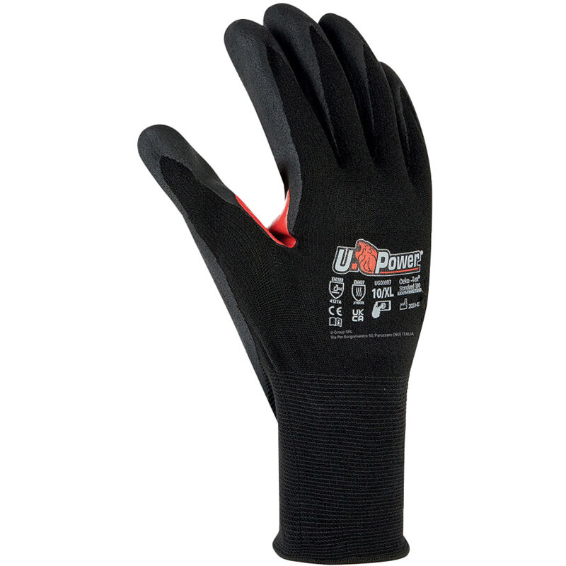 foto del prodotto u power flynt guanti lavoro antinfortunistica nylon touchscreen nero rosso 10 xl