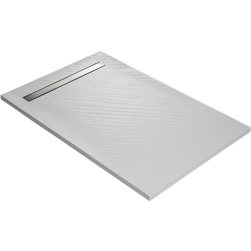 foto del prodotto u tile piatto doccia a canale 140 x 90 cm in resina finitura pietra bianco
