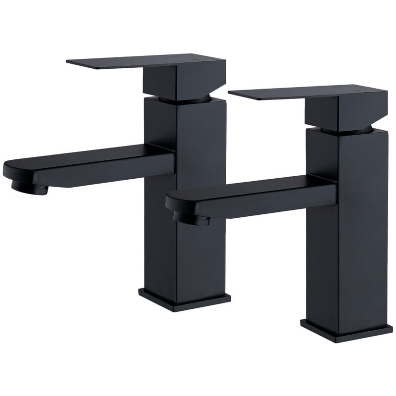 foto del prodotto ubeegol 2x rubinetto del bagno in acciaio inox nero con maniglia quadrata miscelatore di bacino acqua calda e fredda disponibile rubinetto lavamani
